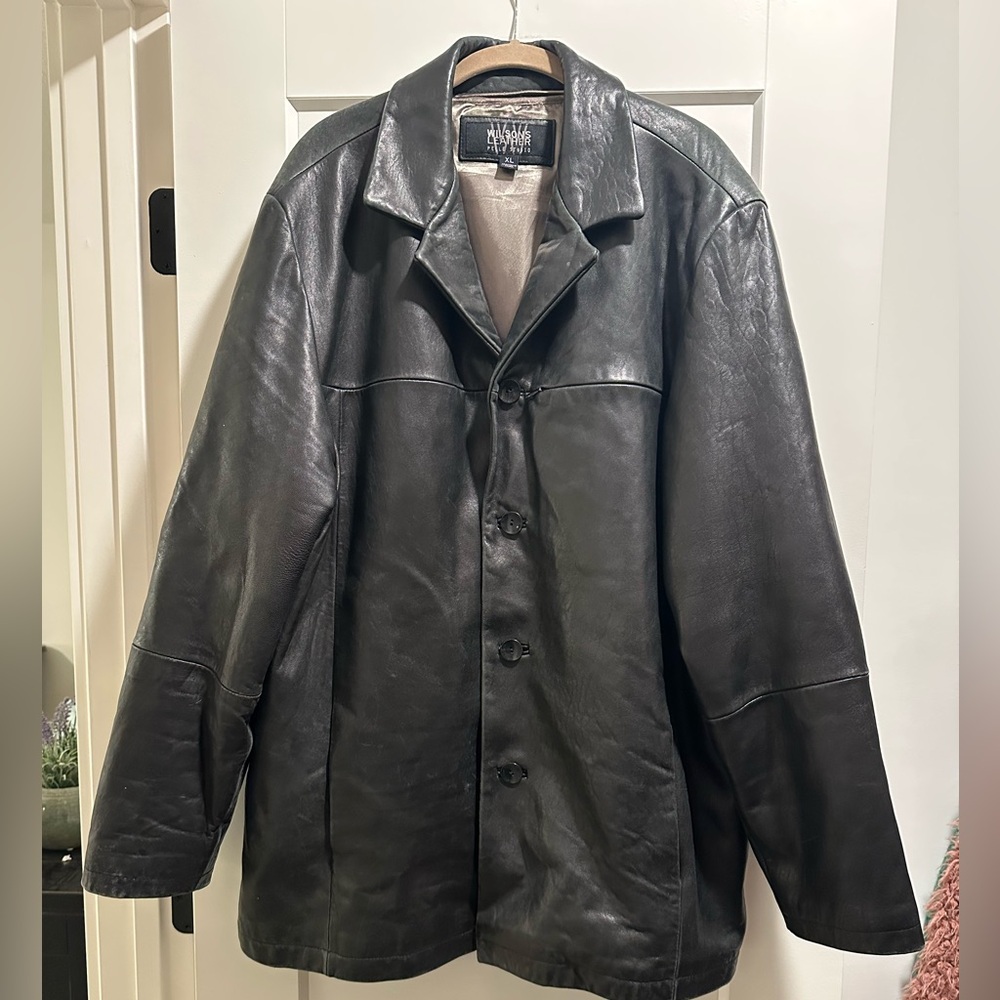 Wilsons 90s vintage black leather jacket with removable vest and hidden pockets
